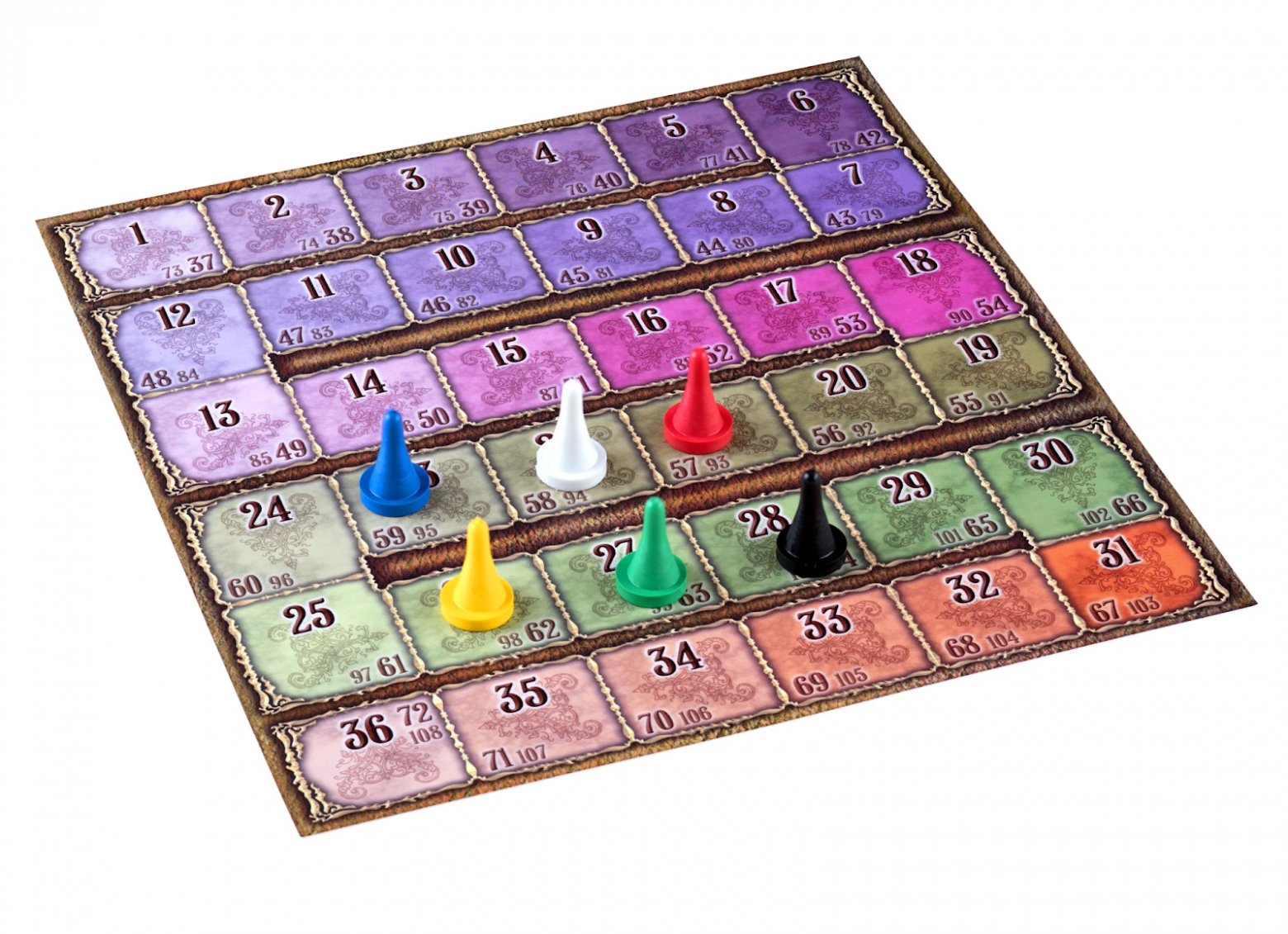 Игроки передвигают свои фишки по счетчику очков. Когда заканчивается первый круг, фишка переходит на второй, потом на третий. Обычно игра заканчивается раньше, чем кто-то успевает пройти третий круг до конца